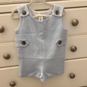 The Beaufort Bonnet Company Light Blue Herringbone Playsuit
